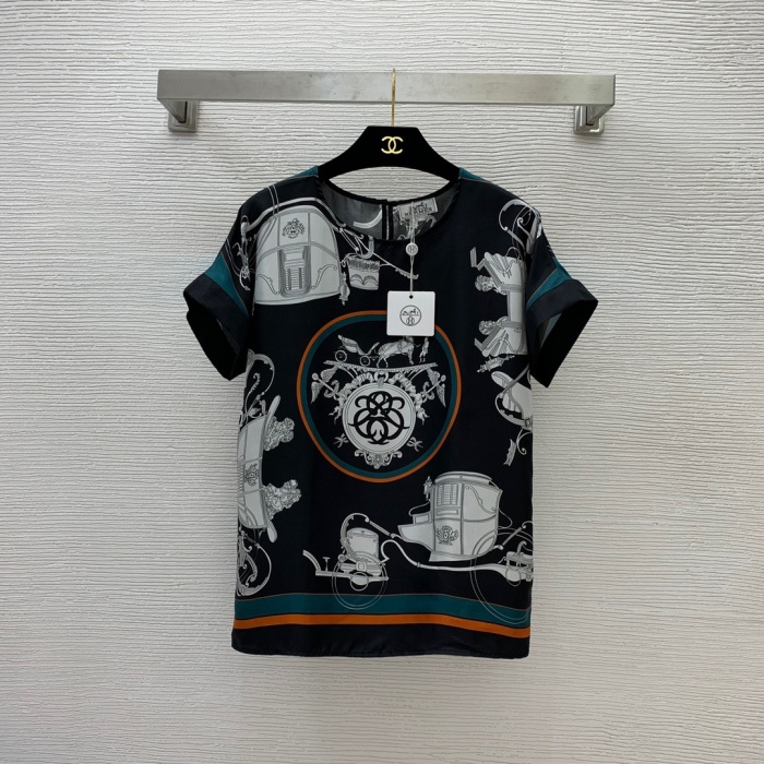 에르메스 HERMES 2022 SS 캐릭터 실크 여성 반팔티 커스텀급