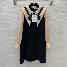 샤넬 CHANEL 2022 SS 카라 리본 투톤 여성 원피스 커스텀급