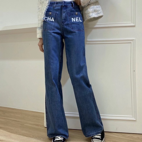 샤넬 CHANEL 2022 SS 캐릭터 로고 데님 여성 바지 커스텀급
