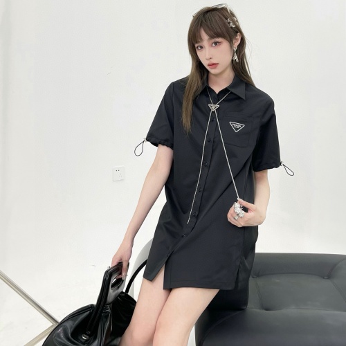 프라다 PRADA 2022 SS 포켓 삼각로고 여성 반팔 롱셔츠 커스텀급