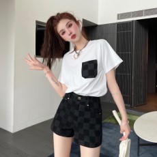루이비통 LOUIS VUITTON 2022 SS 다미에 포켓 반팔티 반바지 스커트 여성 세트 커스텀급