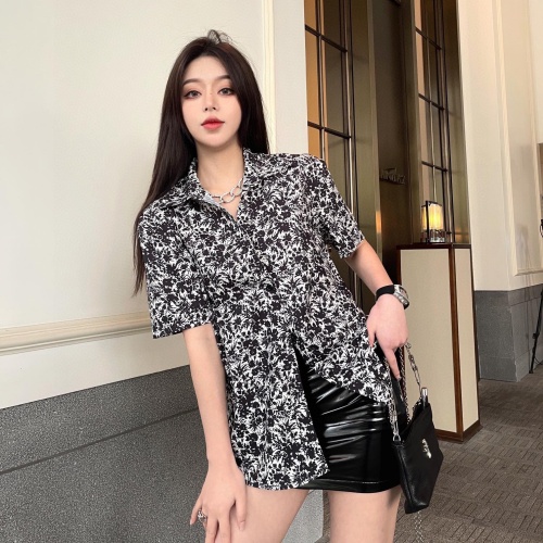 생로랑 SAINT LAURENT 2022 SS 플라워 카라 여성 반팔셔츠 커스텀급