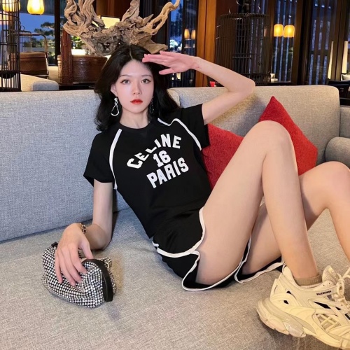 셀린느 CELINE 2022 SS 캐릭터 로고 반팔티 반바지 여성 세트 커스텀급