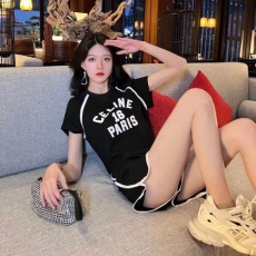 셀린느 CELINE 2022 SS 캐릭터 로고 반팔티 반바지 여성 세트 커스텀급