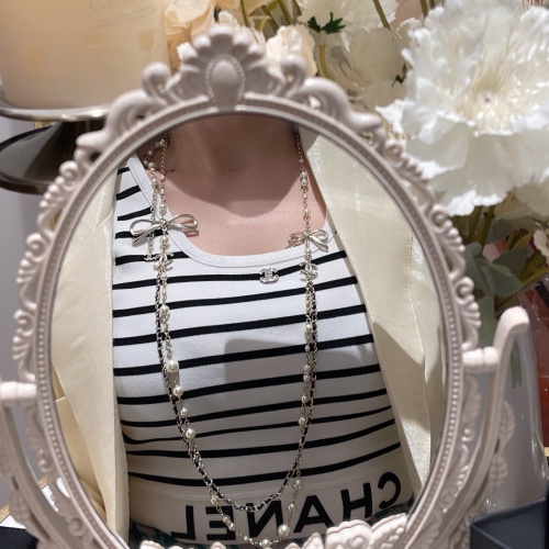 샤넬 CHANEL 2022 SS 캐릭터 진주 리본 체인 여성 롱목걸이 커스텀급