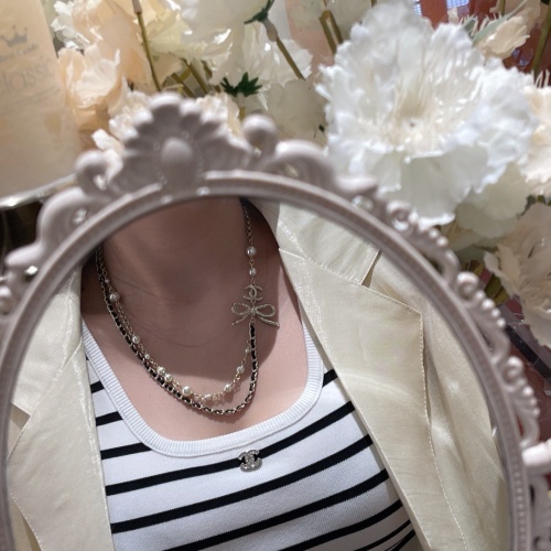 샤넬 CHANEL 2022 SS 캐릭터 진주 리본 체인 여성 목걸이 커스텀급