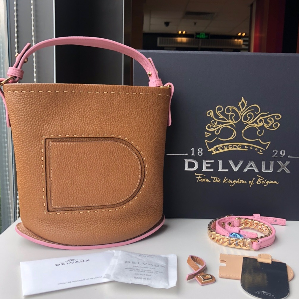 델보 DELVAUX 2023 SS 핀 미니 버킷 스티치 카멜 토트백 미러급