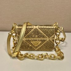 프라다 PRADA 2023 SS 크리스털 새틴 미니백 골드 1BD329 커스텀급