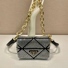 프라다 PRADA 2023 SS 크리스털 새틴 미니백 실버 1BD329 커스텀급