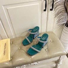 루이비통 LOUIS VUITTON 2023 SS 큐빅 웨지힐 그린 여성 샌들 커스텀급