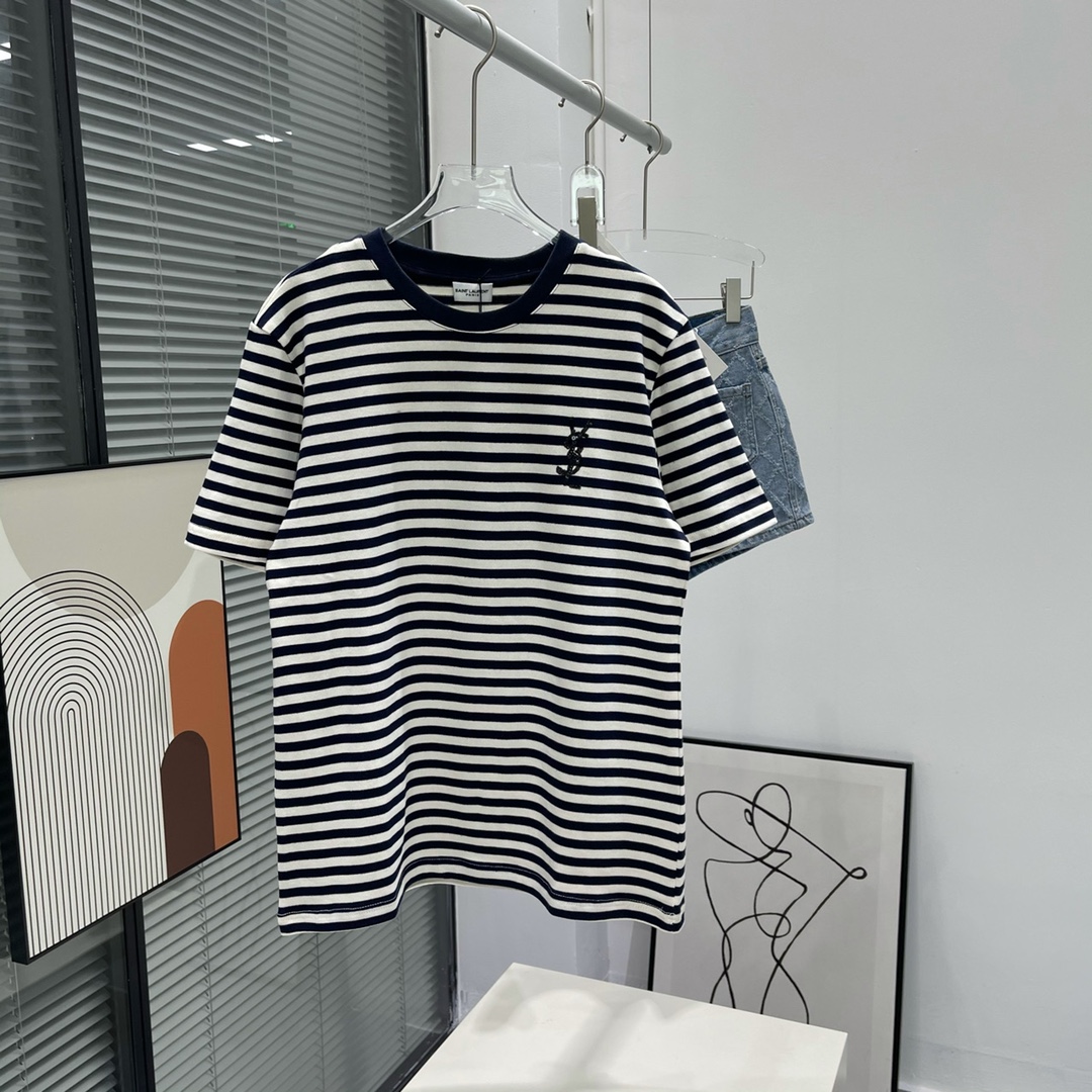 생로랑 SAINT LAURENT 2023 SS 스트라이프 로고 여성 반팔티 커스텀급