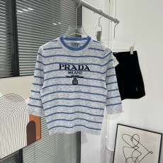 프라다 PRADA 2023 SS 스트라이프 로고 여성 반팔티 커스텀급