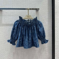 디올 DIOR 2023 SS 캐릭터 데님 프릴 블라우스 치마 여성 세트 커스텀급