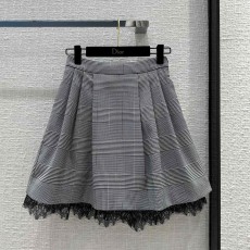 디올 DIOR 2023 SS 체크무늬 레이스 여성 주름치마 커스텀급