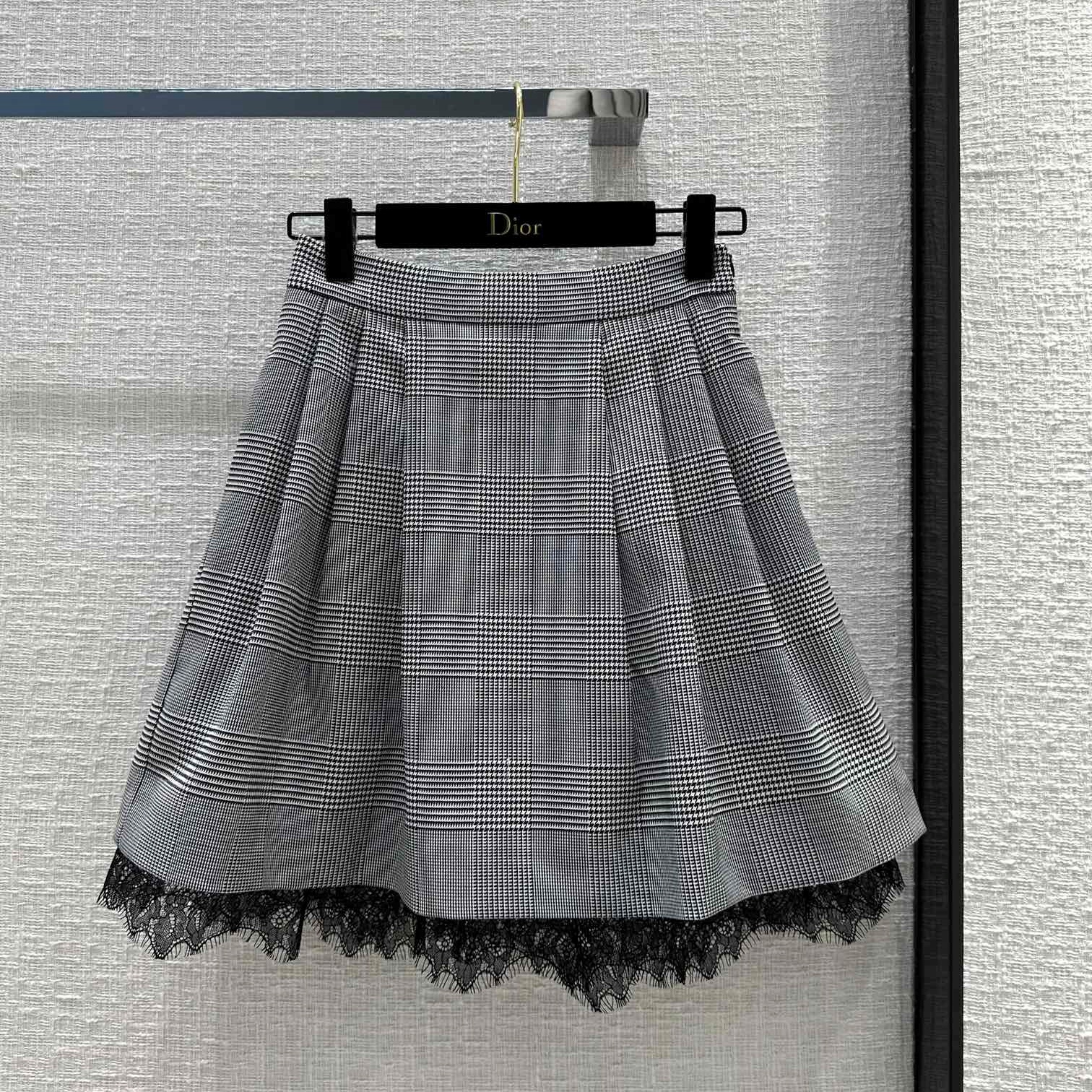 디올 DIOR 2023 SS 체크무늬 레이스 여성 주름치마 커스텀급