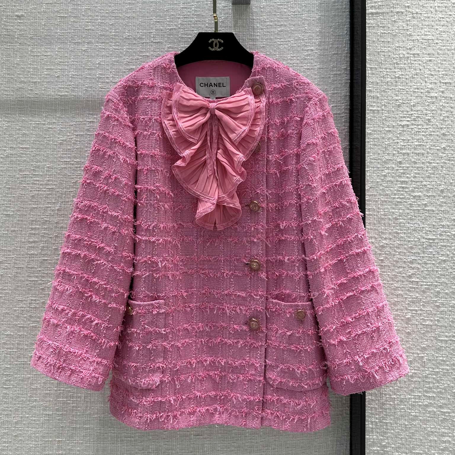 샤넬 CHANEL 2023 SS 트위드 러플 리본 여성 자켓 커스텀급