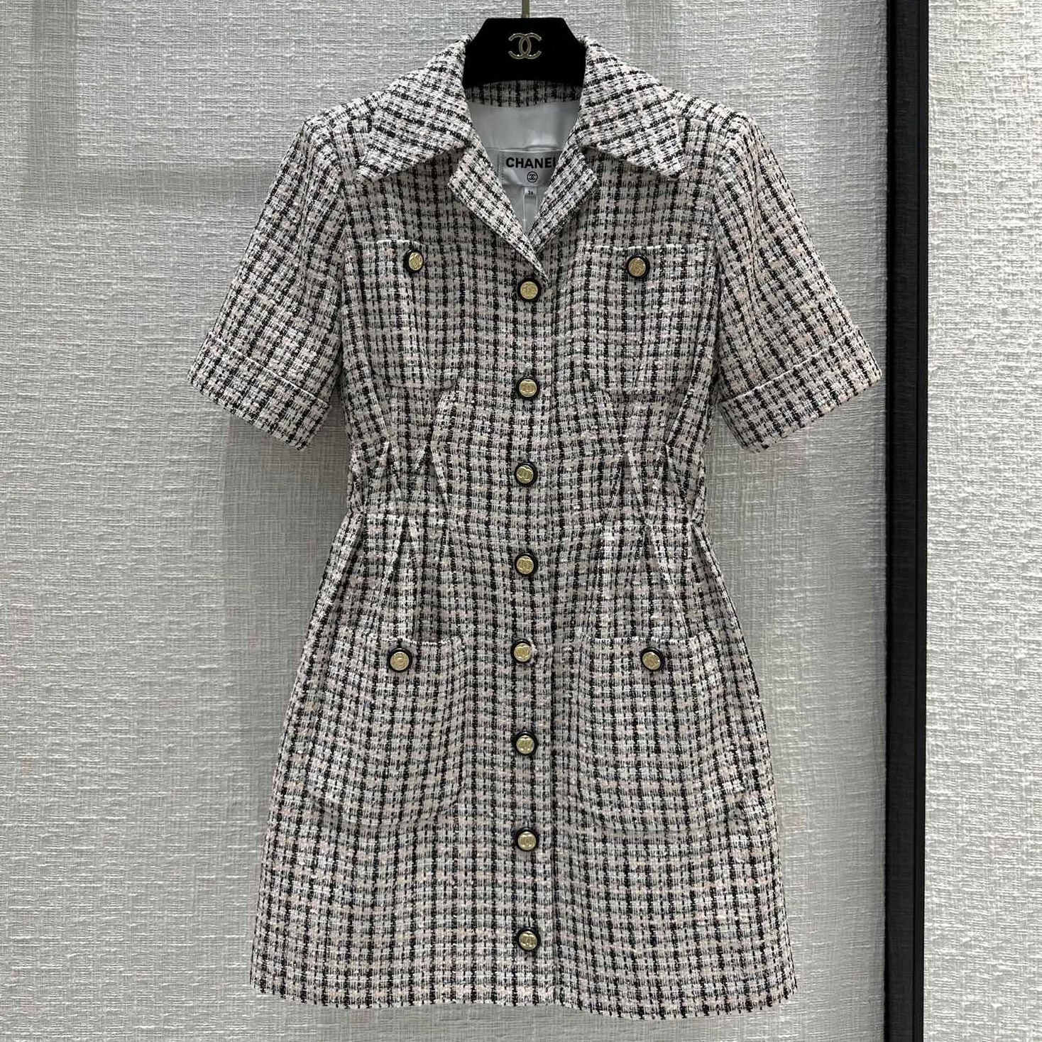 샤넬 CHANEL 2023 SS 트위드 프릴 체크 여성 원피스 커스텀급