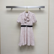 미우미우 MIUMIU 2023 SS 땡땡이 리본 벨트 화이트핑크 여성 원피스 커스텀급