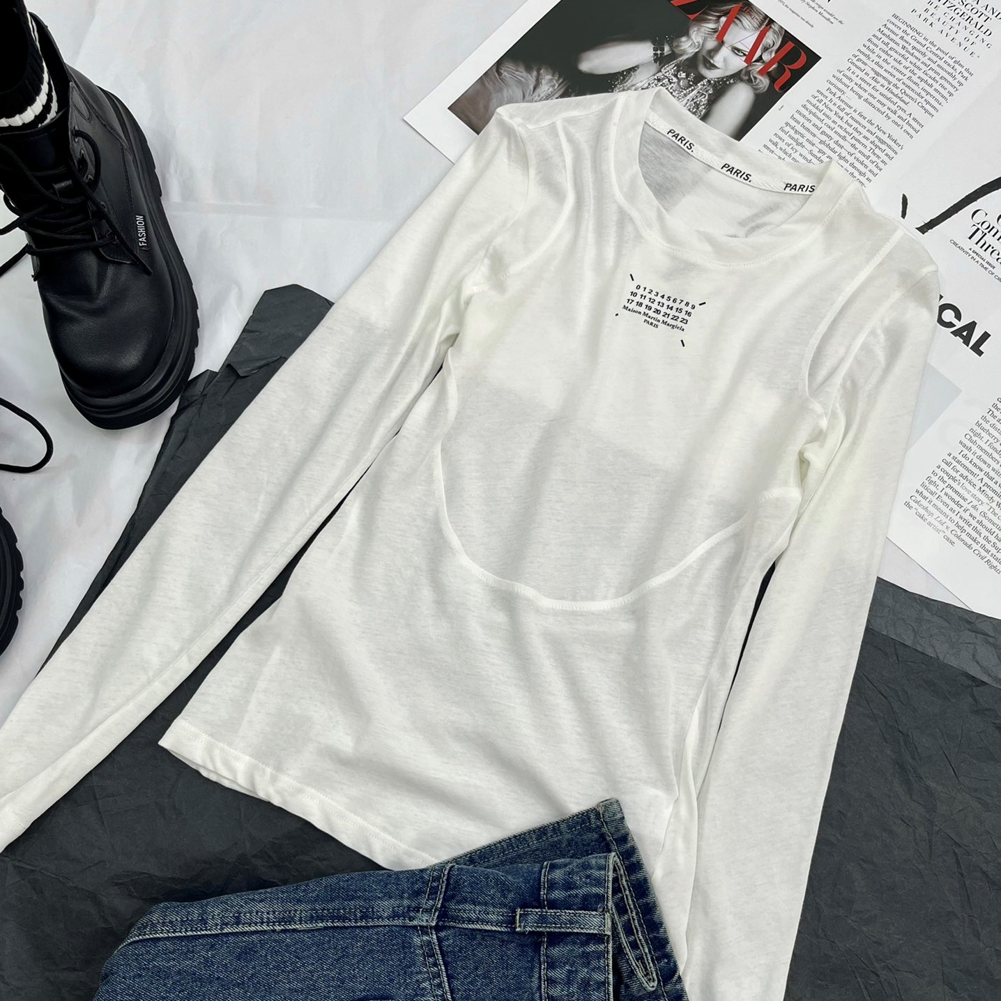 메종 마르지엘라 MAISON MARGIELA 2023 SS 로고 화이트 여성 긴팔티 커스텀급