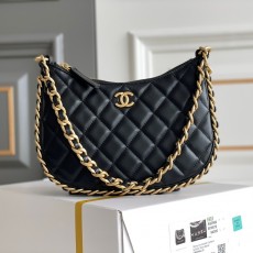 샤넬 CHANEL 2023 SS 램스킨 퀄팅 체인 블랙 미듐 호보백 업뎃버젼 커스텀급