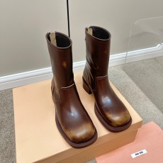 미우미우 MIUMIU 2023 SS 지퍼 레더 브라운 여성 쇼트부츠 커스텀급