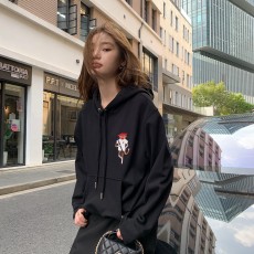 아미 AMI 2023 SS 캐릭터 로고 후드 여성 긴팔티 블랙 커스텀급