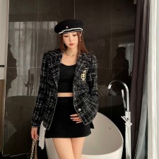 샤넬 CHANEL 2023 SS 체크 로고 트위드 여성 자켓 커스텀급