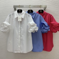 발렌티노 VALENTINO 2024 SS 프릴 소매 여성 여성 반팔셔츠 커스텀급