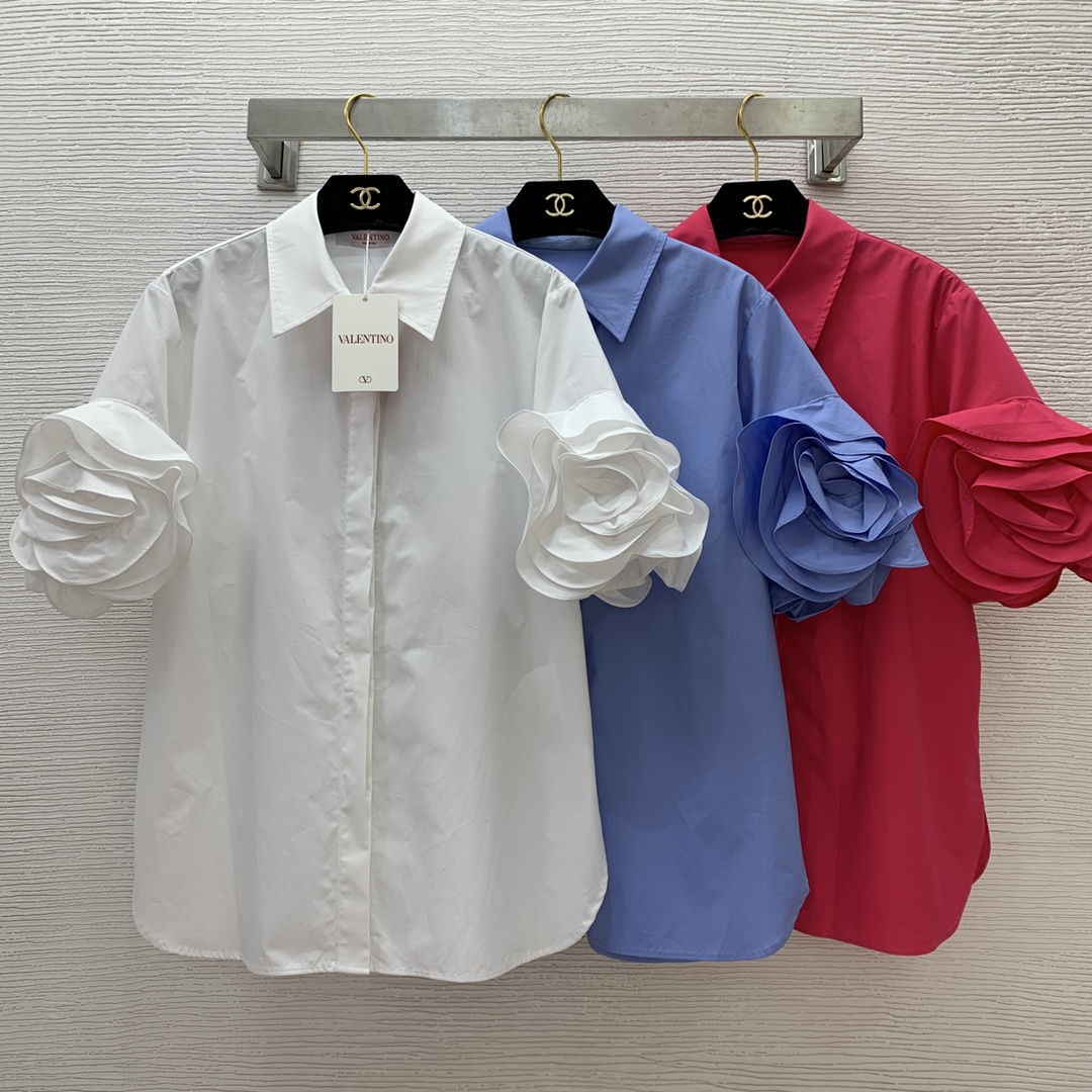 발렌티노 VALENTINO 2024 SS 프릴 소매 여성 여성 반팔셔츠 커스텀급