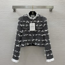 샤넬 CHANEL 2024 SS 프릴 리본장식 체크 포켓 여성 자켓 커스텀급