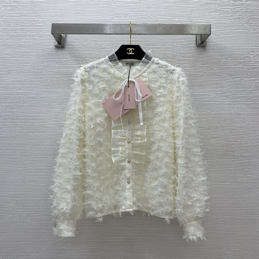 미우미우 MIUMIU 2024 SS 프릴 리본장식 여성 블라우스 커스텀급