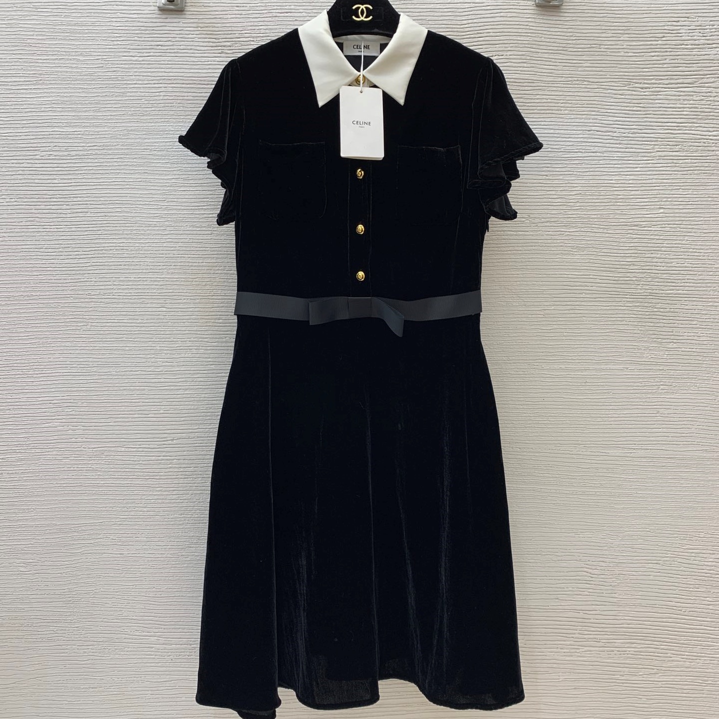 셀린느 CELINE 2024 SS 카라 벨벳 리본벨트 여성 원피스 커스텀급