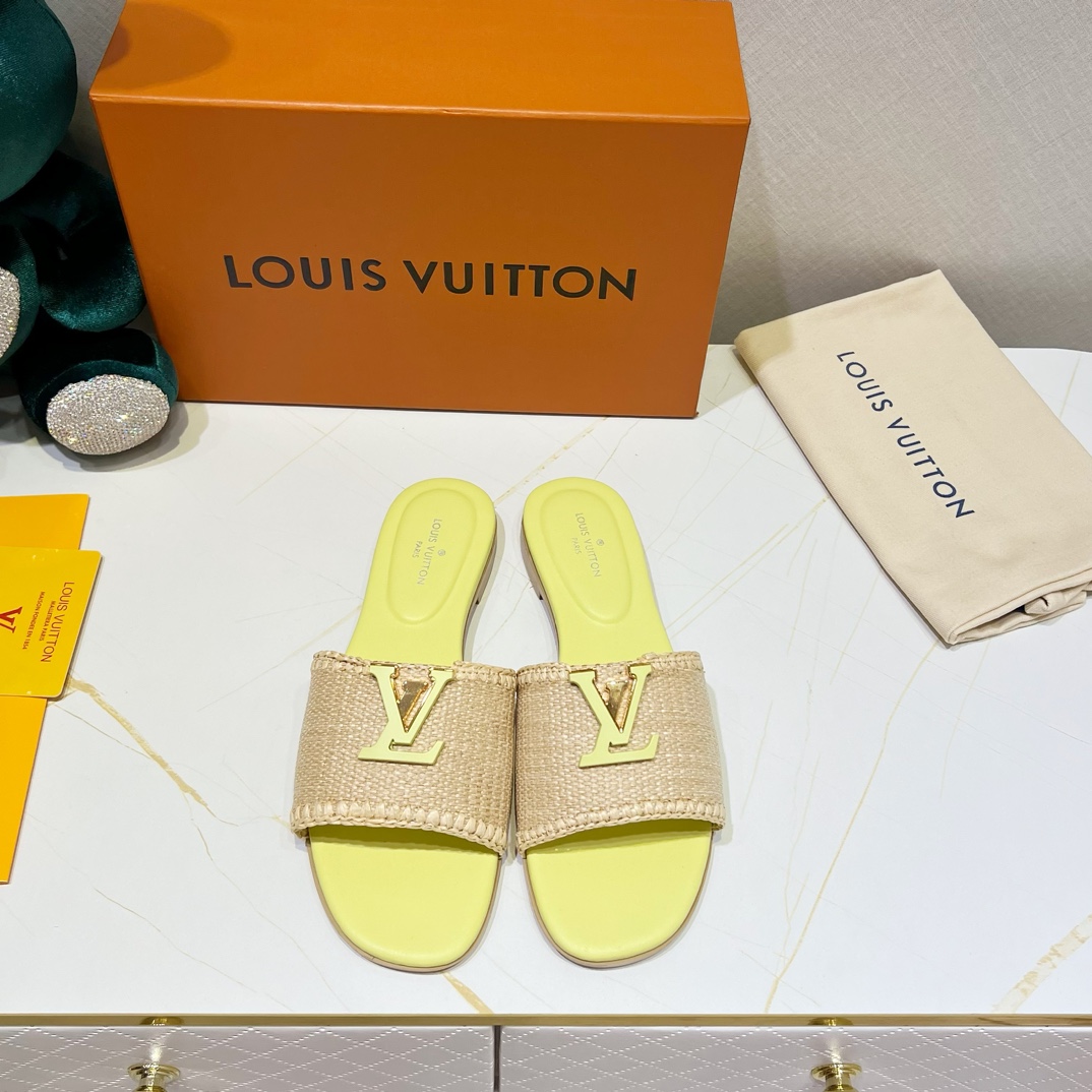 루이비통 LOUIS VUITTON 2024 SS 캐릭터 로고 꼬임 옐로우 베이지 여성 슬리퍼 커스텀
