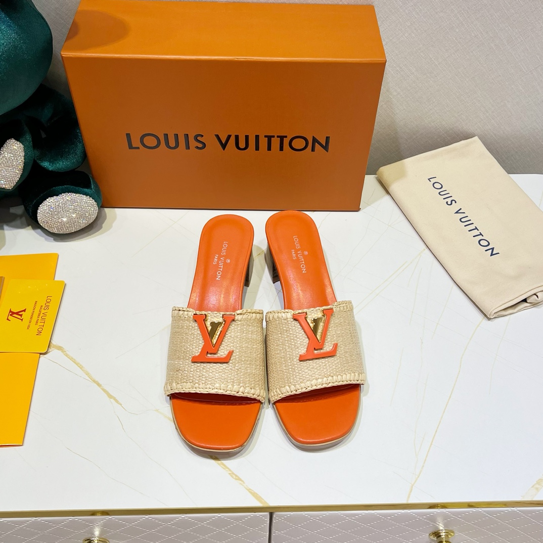루이비통 LOUIS VUITTON 2024 SS 캐릭터 로고 꼬임 오렌지 베이지 여성 슬리퍼 샌들 커스텀급