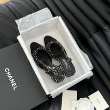 샤넬 CHANEL 2024 SS 캐릭터 로고 블랙 체크 블랙 여성 구두 커스텀급