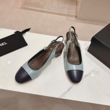 샤넬 CHANEL 2024 SS 캐릭터 로고 레더 민트 블랙 여성 중힐 구두 커스텀급
