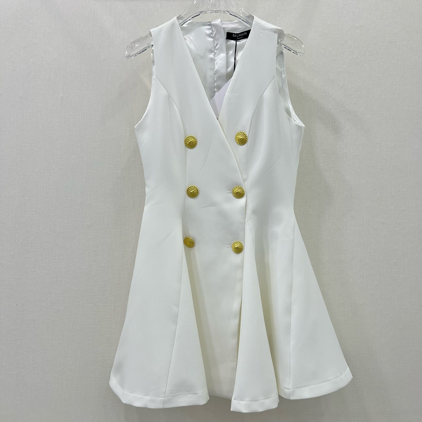 발망 BALMAIN 2024 SS 캐릭터 로고 단추 지퍼 화이트 여성 원피스 커스텀급