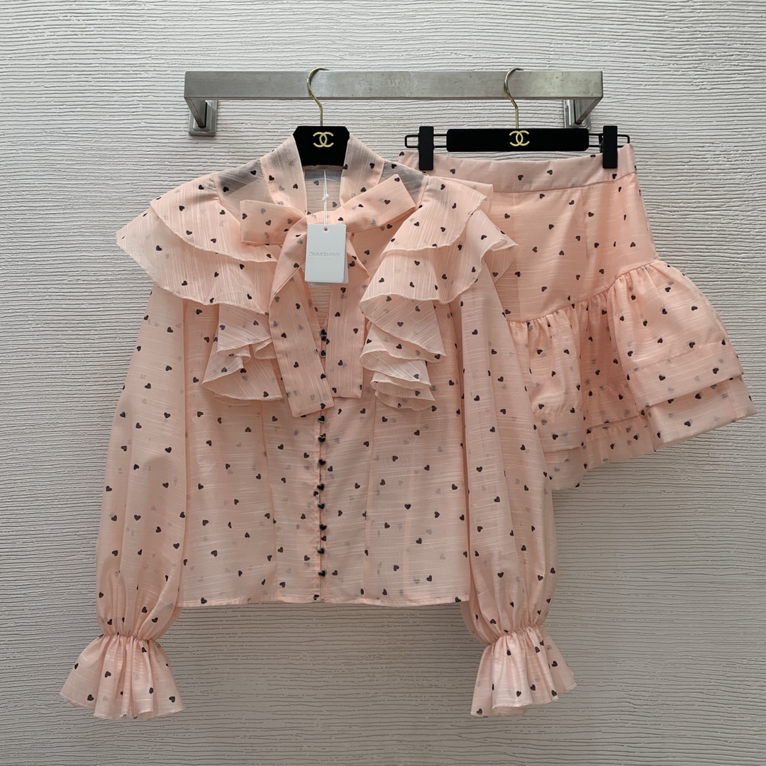 짐머만 ZIMMERMANN 2024 SS 캐릭터 로고 프릴 리본 블라우스 치마 여성 세트 커스텀급