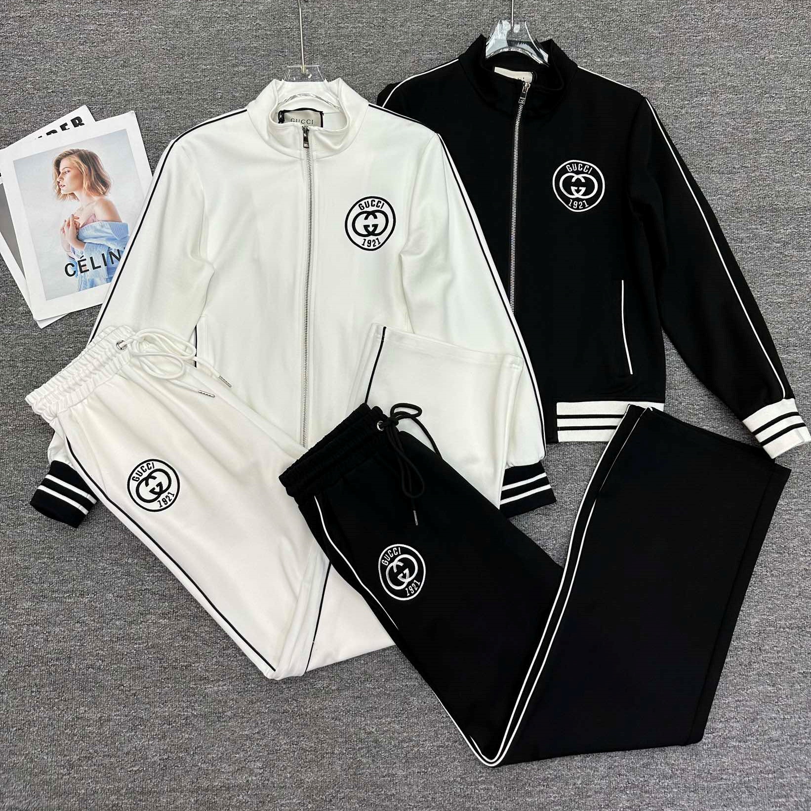 구찌 GUCCI 2024 SS 캐릭터 로고 카라 긴팔 짚업 상의 바지 여성 세트 커스텀급