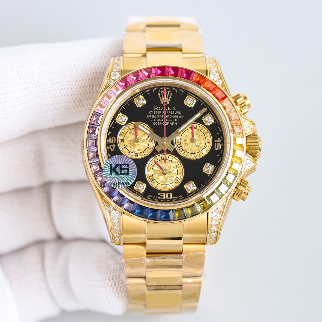  ROLEX 2024 SS  Daytona Oyster Cosmograph  로렉스 데이토나 오이스터 코스모그래프 스틸 큐빅 크로노 오토메틱 골드 ETA-7750 남성 시계