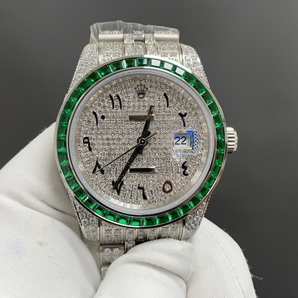 Rolex Datejust 41mm Full Diamond 로렉스 데이져스트 그린베젤 41 풀 다이아몬드 2824 남성 시계