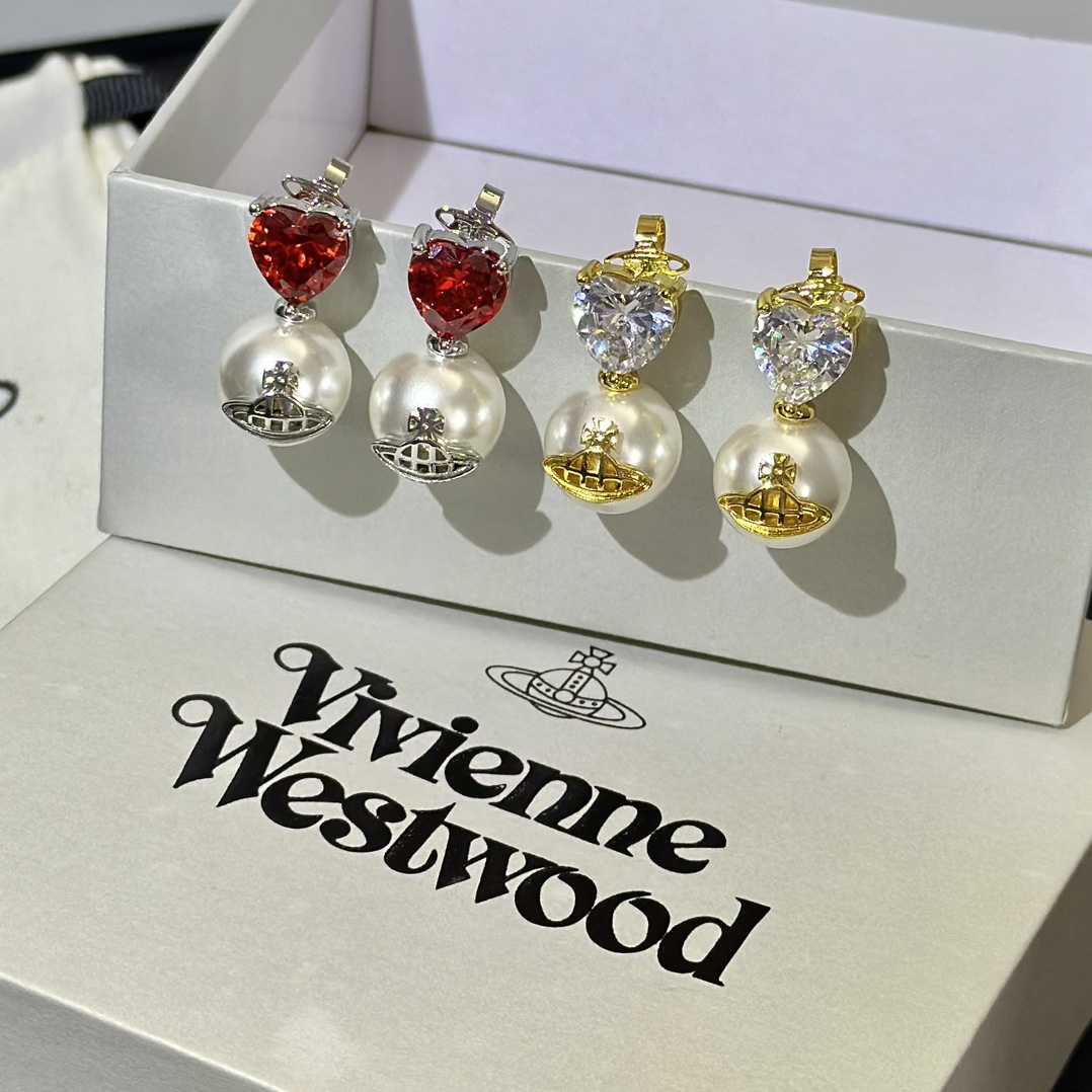 VIVIENNE WESTWOOD 2024 SS 비비안 웨스트우드 다이아 진주 럭셔리 패션 여성 귀걸이 커스텀급