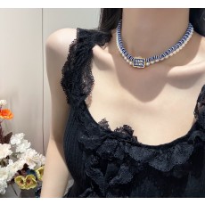 MIUMIU 2024 SS 미우미우 스트라이프 진주 럭셔리 패션 여성 목걸이 커스텀급