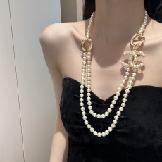 CHANEL 2024 SS 샤넬 진주 CC로고 골드 럭셔리 패션 여성 롱 목걸이 커스텀급