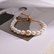 VALENTINO 2024 SS 발렌티노 진주 로고 럭셔리 패션 여성 팔찌 커스텀급