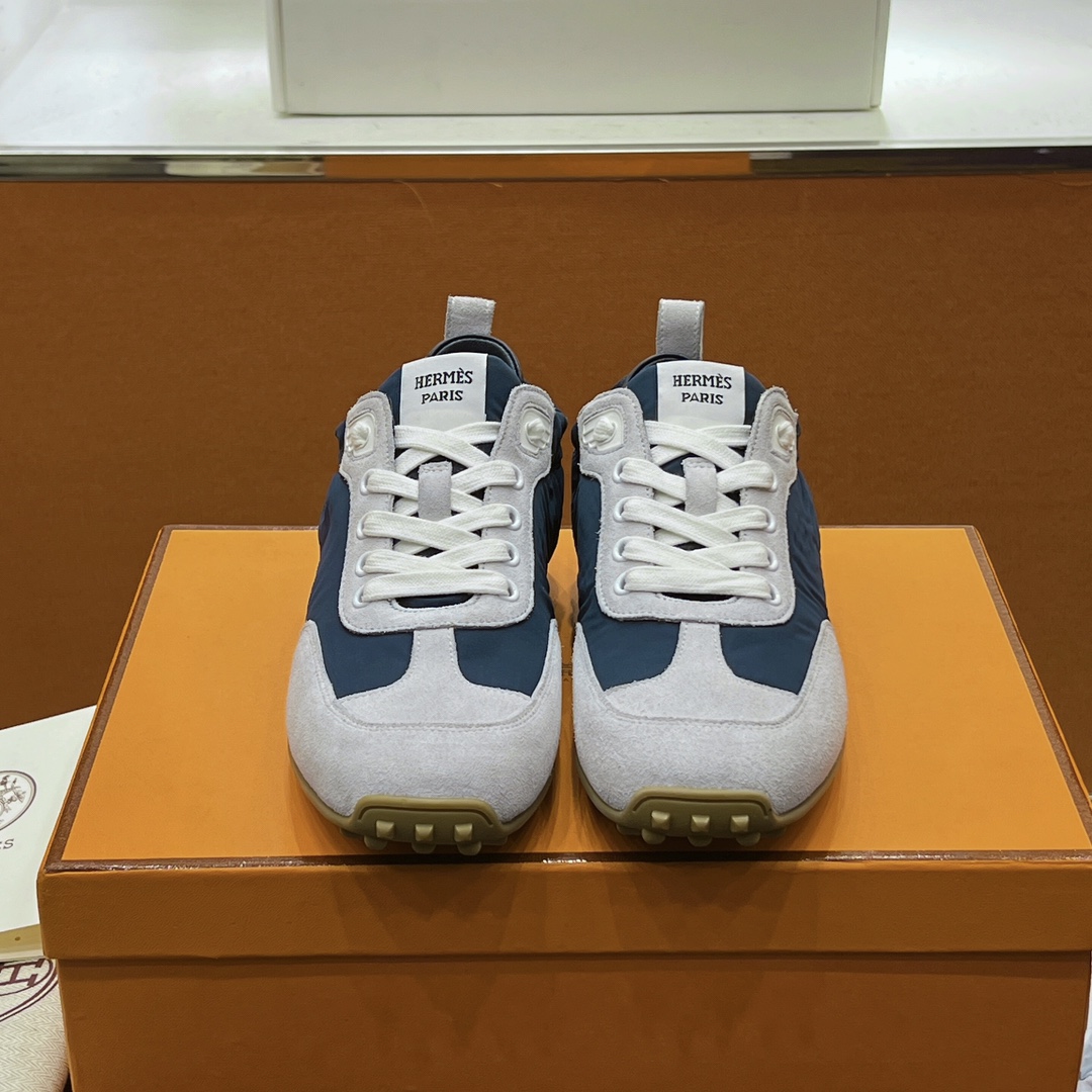 HERMES 2024 SS 에르메스 캐릭터 그레이네이비 투톤 스웨이드 남성 스니커즈 커스텀급