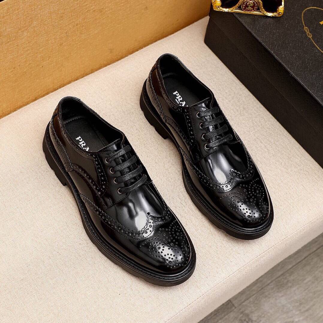 PRADA 2024 SS 프라다 퍼포라인 유광 블랙 투톤 남성 구두 커스텀급