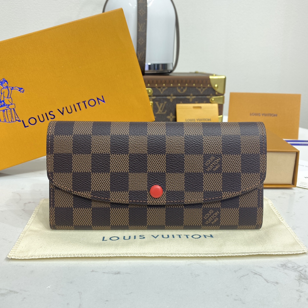 LOUIS VUITTON 2024 SS 루이비통 다미에 에벤 레드 에밀리 월릿 N63544 여성 장지갑 커스텀급