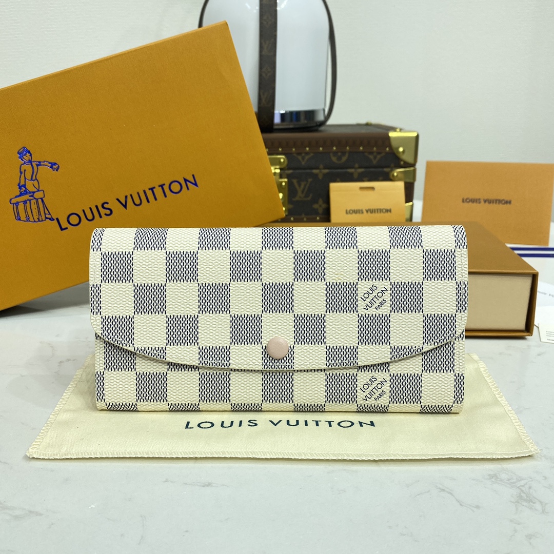 LOUIS VUITTON 2024 SS 루이비통 다미에 아주르 연핑크 에밀리 월릿 N41625 여성 장지갑 커스텀급