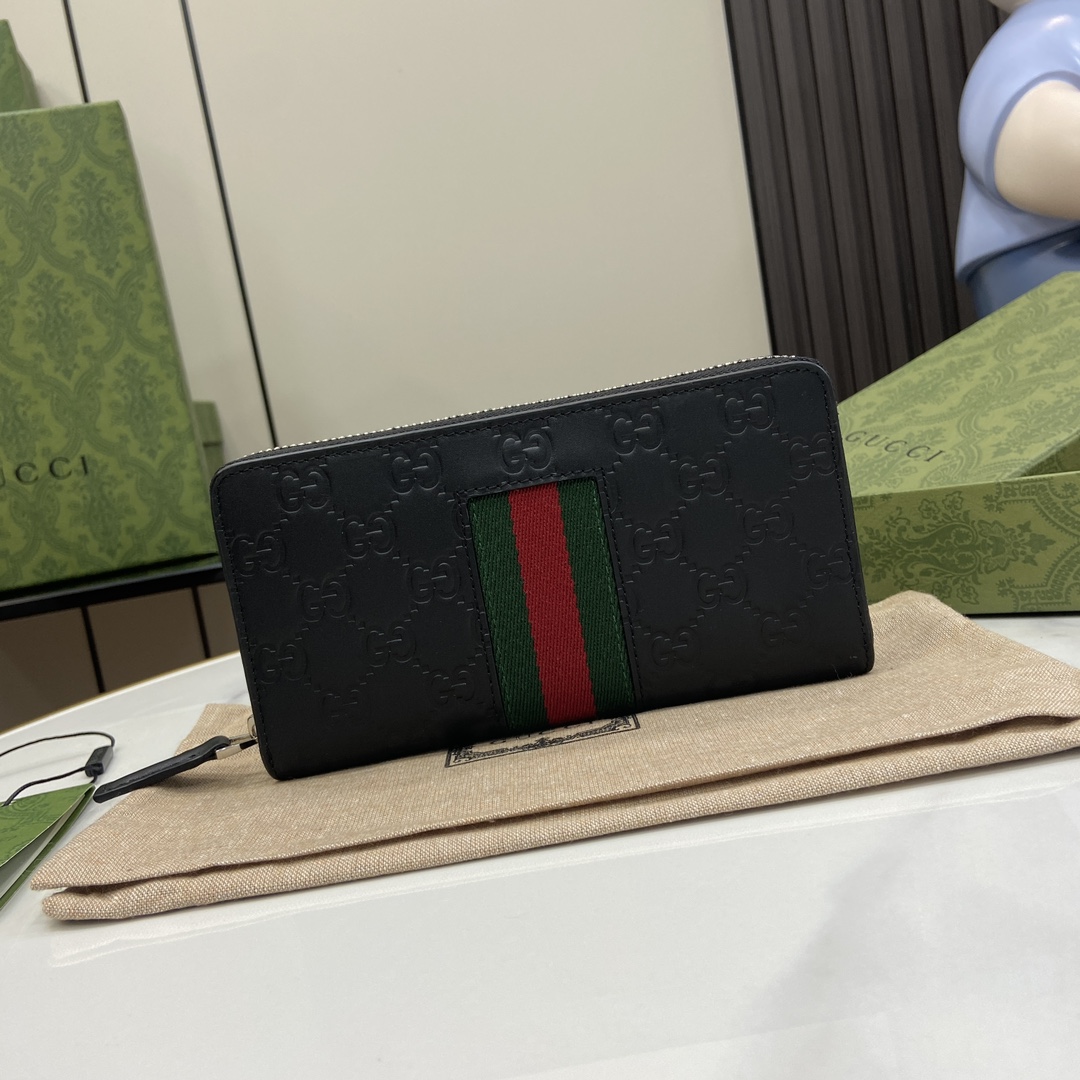 GUCCI 2024 SS 구찌 시그니처 웹 블랙 지퍼 여성 장지갑 408831 커스텀급